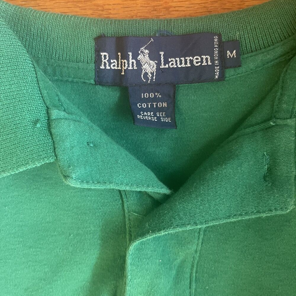 Vintage 1990s Ralph Lauren Green Polo Top M Crest Logo Preppy Old School Classic - Picture 5 of 8